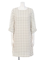 ・袖リボンチェックワンピース/Beige