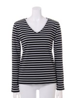 【CASUAL】ボーダーVネックTOPS/ブラック
