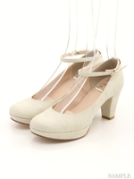 【REZOY】低反発インソールアンクルストラップ太ヒールラウンドトゥパンプス/ベージュ