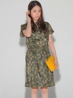 フラワーカモプリントワンピ/カーキ柄