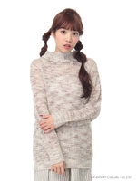 ・スペースダイ畦編みタートルネックニットプルオーバー/Light Gray