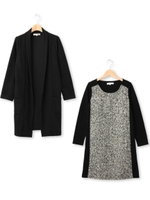 カーディガン×ツイードワンピースセット/ブラック(019)