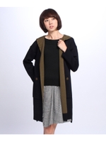 ダブルフェイスフード付ロングトッパーカーディガン/ネイビー(593)