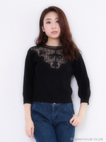 デコルテレースニットプルオーバー/ピンクベージュ