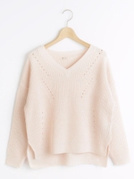 Vあき畦ニットプルオーバー/グレー