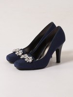 【カタログ掲載】スクエアトゥビジューパンプス/ネイビー