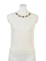 ビジューネックレス付ミラノリブハイネックノースリニット/ネイビー