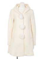 ファーポンポンつきAラインフードコート/アイボリー