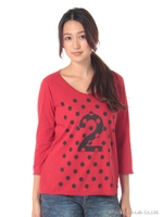 2H.A.K水玉プリントカットソー/レッド
