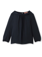 ツイスト襟バックサテンタックブラウス/ネイビー(093)