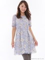 袖シアーオパールワンピース/ブルー系