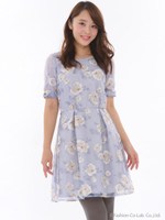 袖シアーオパールワンピース/ブルー系