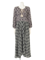 【Omekashi】R/プリントワンピース/ネイビ−１