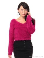 フェザーニットショートトップス/ピンク