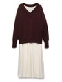 Vニットプルオーバー＆ストライプスカートワンピース/BRW