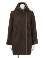 【mystic】フードムートンコート/BROWN