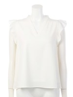 フリル袖Vネックブラウス/オフホワイト