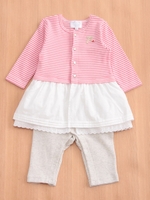 ボーダーとレーススカートのチュニックオール/ブルー