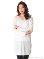 畦編みニットチュニック丈/ベージュ