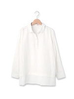 裾レース切り替えポロブラウス/ブルー系(394)