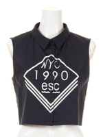 短丈ロゴ入りノースリブラウス/NVY