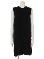 ハイネックワッフル編みノースリニット/ブラック