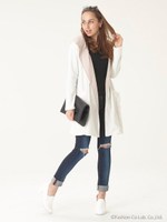 起毛バイカラーニットカーデ/チャコール