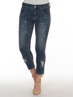 ペイント&クラッシュストレッチデニムパンツ/ネイビー