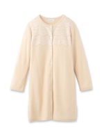 レース切り替えロングニットカーディガン/ライトベージュ(051)