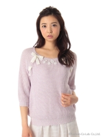 クロシュリボンオ花レースザックリニット 2/シロ