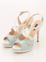 【BABY PURE】ダブルクロスデザインエナメルサンダル/ブルー