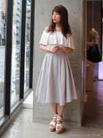 コットンボリュームフレアスカート/BLK