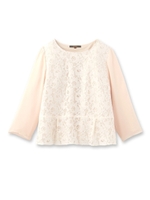 フラワーレース切り替えペプラムカットソー/ライトベージュ(051)