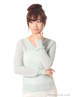 袖口ボタンVネックニットプルオーバー/Gray