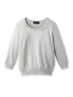 [L]ラメ混パールネックニットトップス/ライトグレー(011)