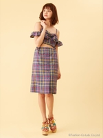 ヴィンテージライクチェックワンピ/ブルーmix