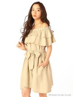 ダブルフリルロンパース/ベージュ