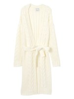 【O】ベルト付きケーブルニットロングカーデ/WHITE