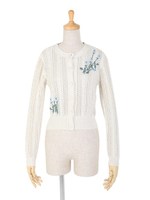 【F&A】ローズ刺繍透かし編みカーディガン/LIGHT BLUE