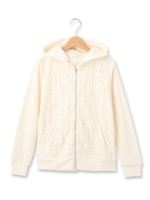 フラワーレース切り替えジップアップパーカー/グレー(012)