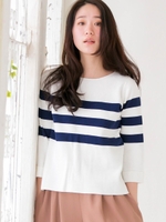 ミラノリブボーダーニット/オフ／柄