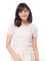 Ladyシャインボーダーニットプルオーバー/イエロー