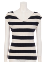 ボーダーVネックニット/ブルー