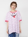 cloud print face  big tee/PINK
