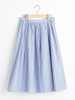 ストライプギャザーミディスカート/ブルー柄