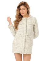 パール付ツイードロングジャケット/WHITE