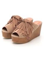 フリンジサボミュールサンダル/ベージュ