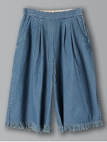 7OZ裾フリンジデニムガウチョパンツ/ライトインディゴ