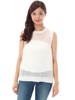 【AZUL ENCANTO】テープヤーン丸首ノースリーブプルオーバー/O/WHT