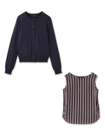 コットンカーディガン×ストライプブラウスSET/グレー(012)